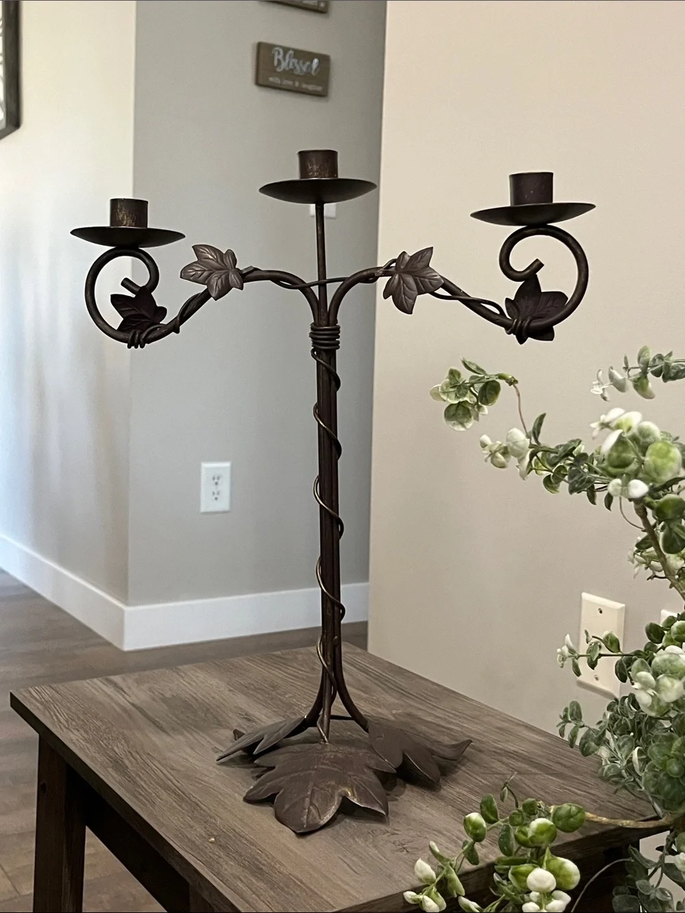 Decorative Brown Metal Leaf Wall Candle Holder - ~EUC